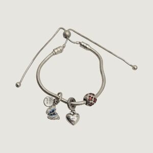 Pandora Sterling Silver Snake Chain Slider Bracelet Butterfly Heart Charms Set